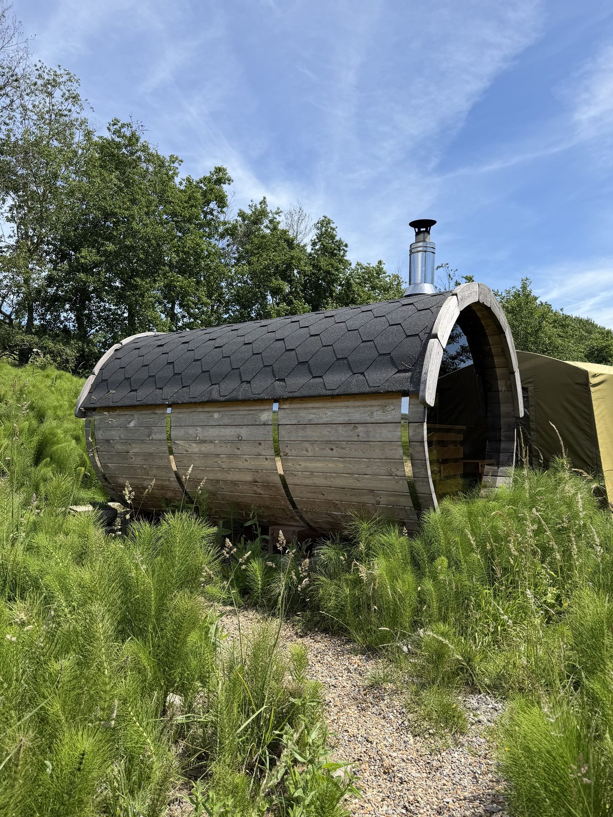 The wood-fired barrel sauna at HotRoxx